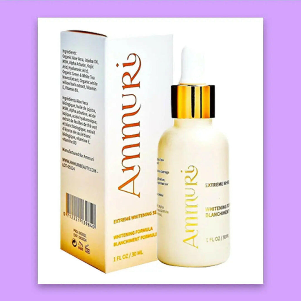 Ammuri Skincare Kojic Acid Whitening Serum in a glass bottle with dropper and box packaging