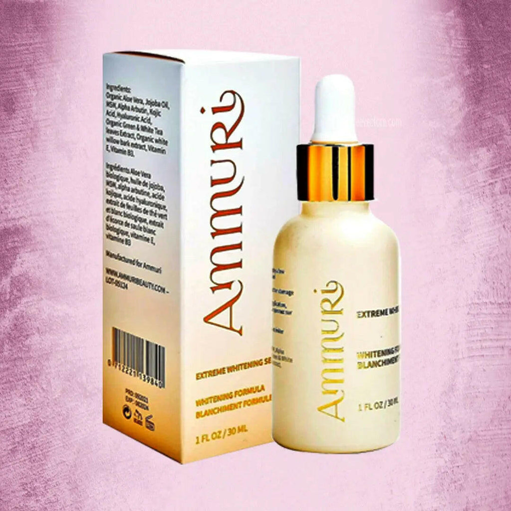 Ammuri Kojic Acid Whitening Serum in 30ml bottle with sleek design and box packaging for brightening skin