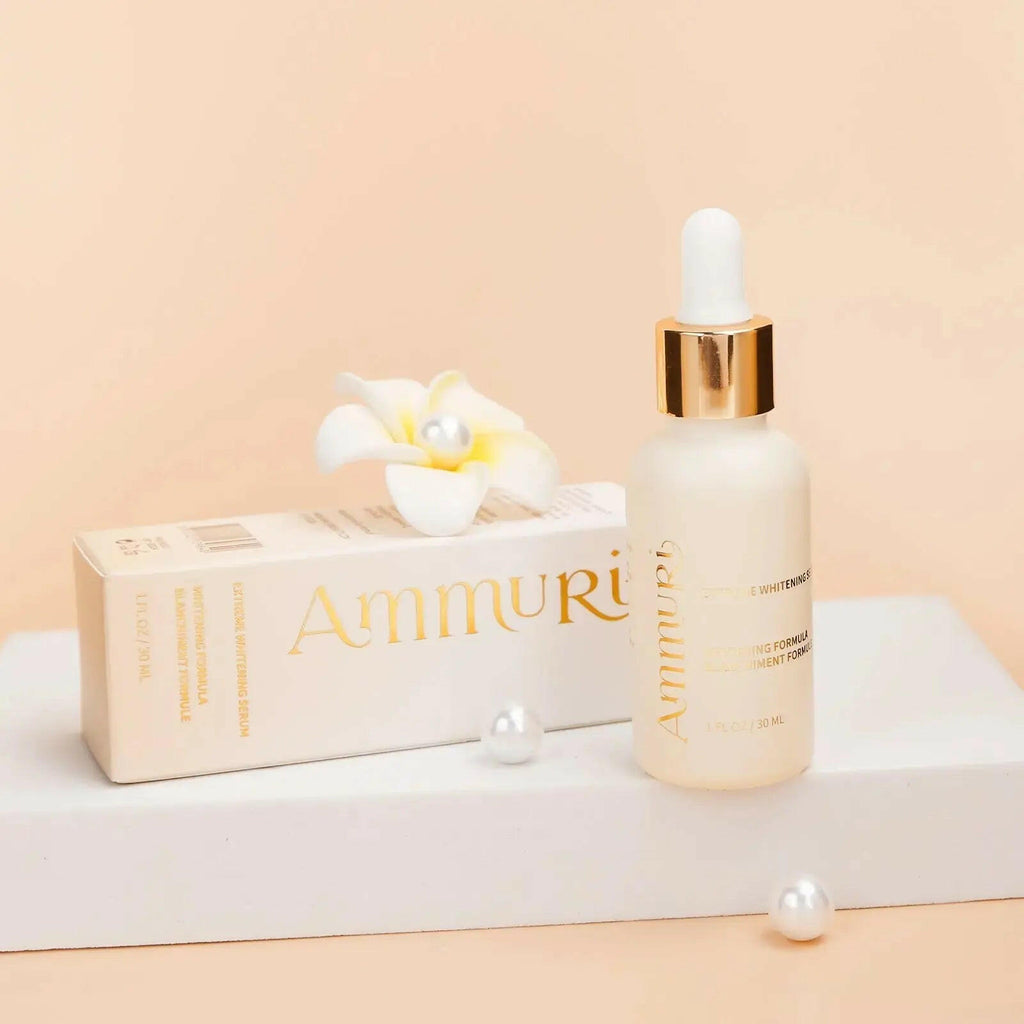 Ammuri Kojic Acid Whitening Serum in a sleek bottle with elegant packaging and floral accents
