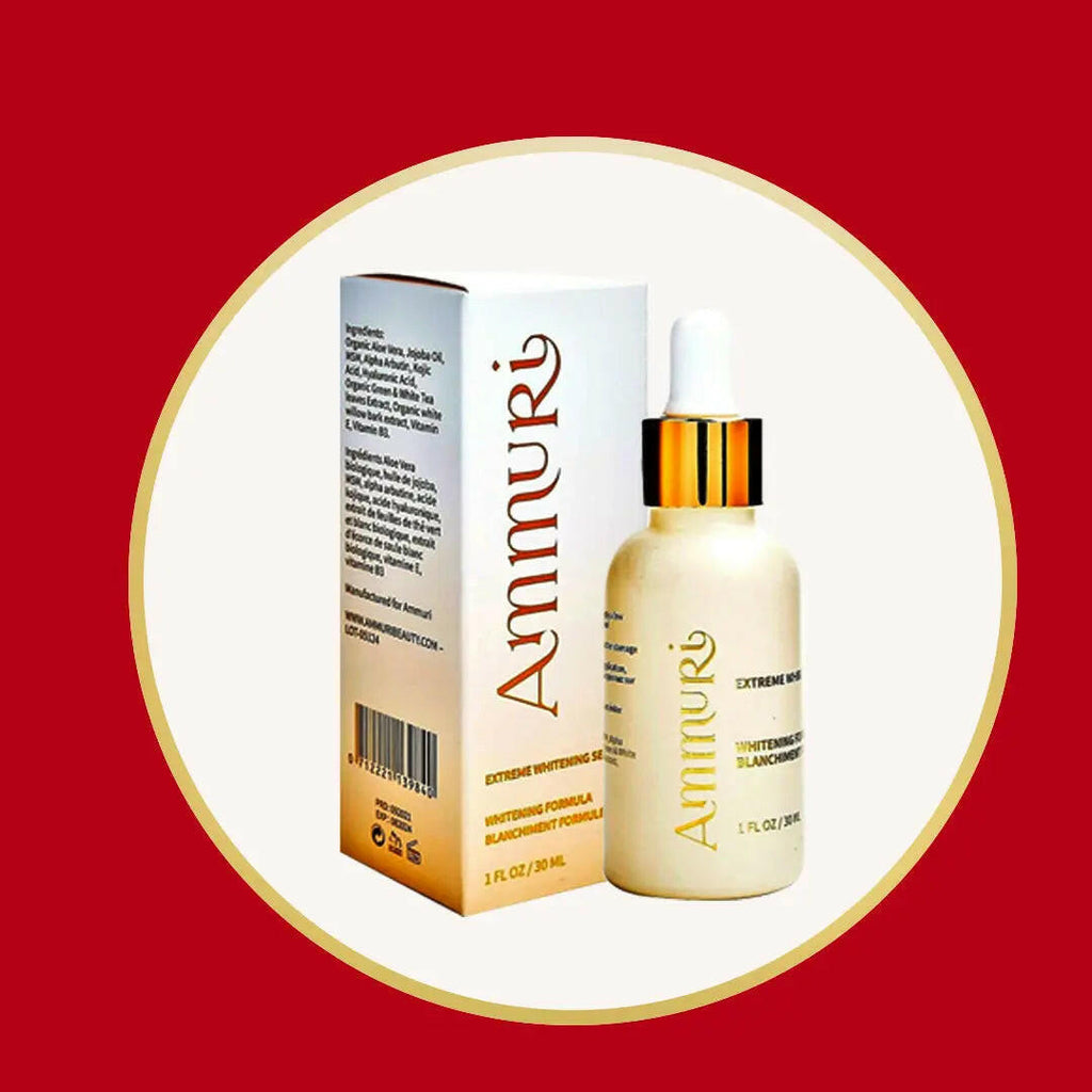 Ammuri Kojic Acid Whitening Serum in a 1 oz bottle with packaging for brightening skin tone
