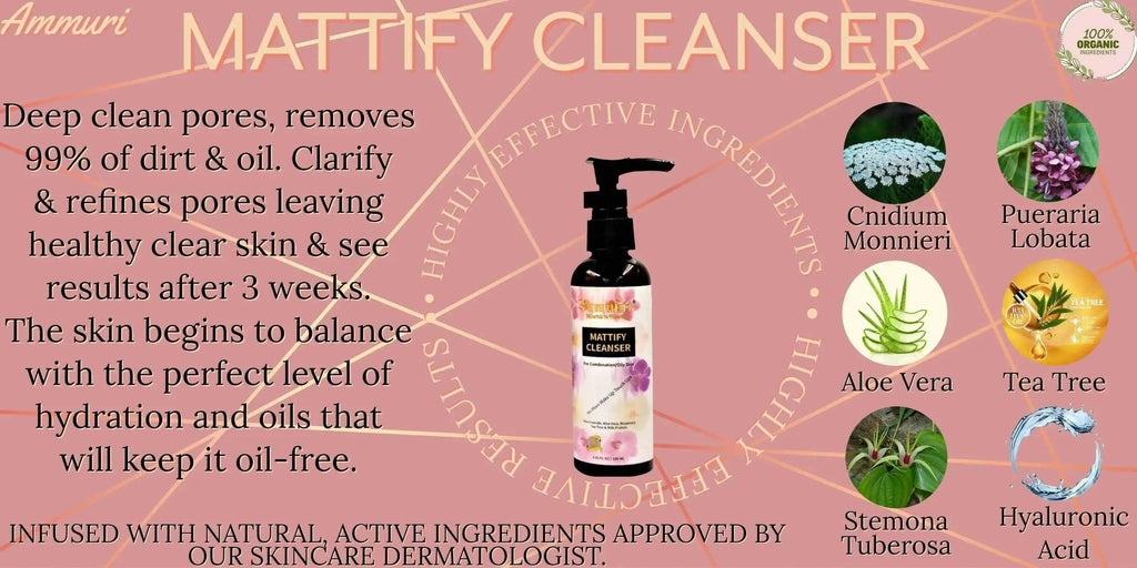 Ammuri Skincare Mattify Cleanser for Oily Skin with natural ingredients for deep cleansing and pore refining