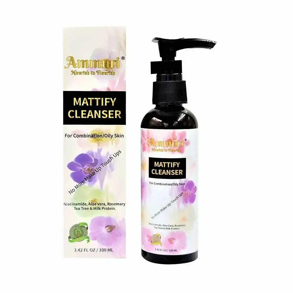 Ammuri Skincare Mattify Cleanser for Oily Skin in a 100ml bottle with floral design packaging