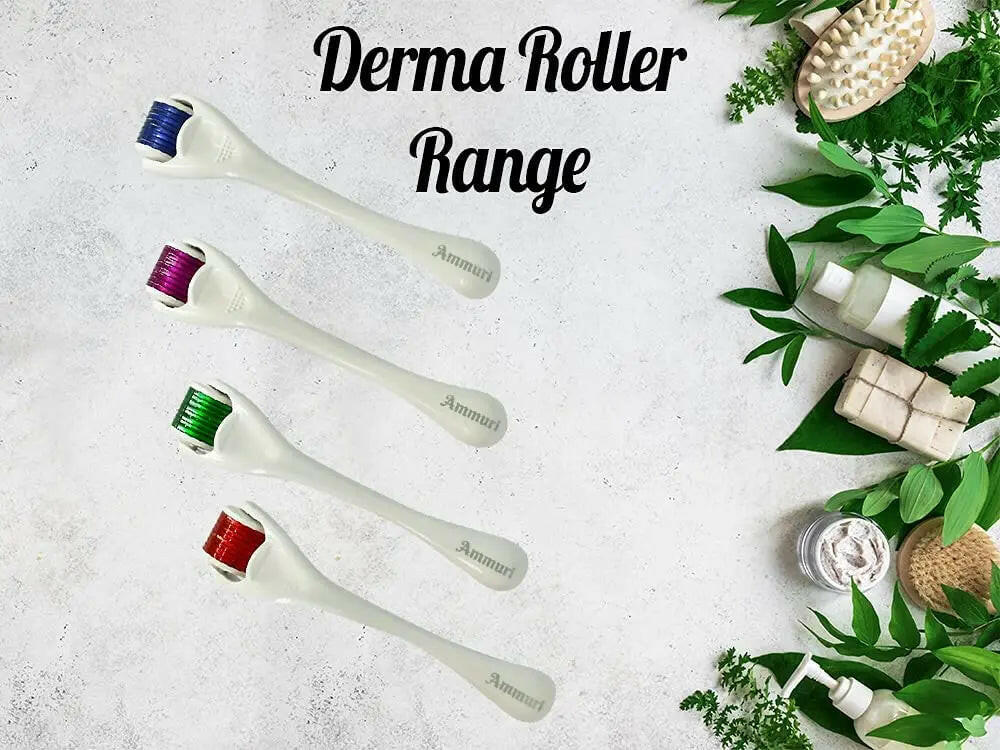 Ammuri Skincare Aesthetic Derma Roller System featuring micro needle derma roller in various colors