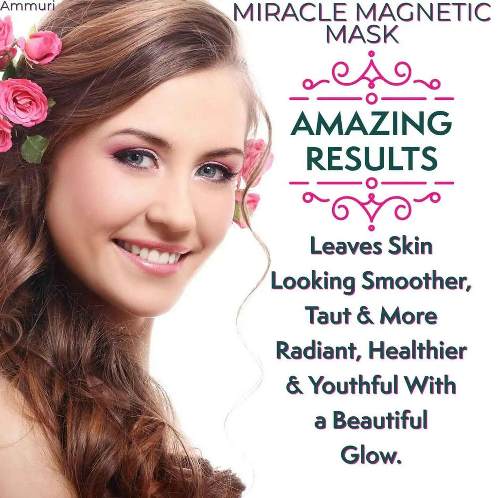 Ammuri ANTI AGEING RETINOL COMPLEX MIRACLE Magnetic Mask showcasing a model with smooth, radiant skin using this mineral rich face mask