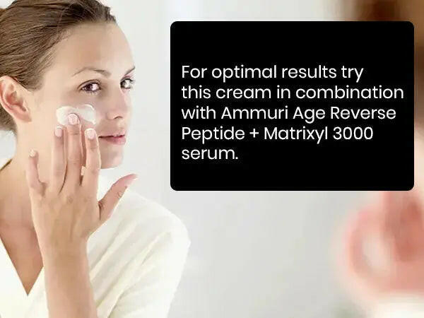 Model applying Q10 face cream from Ammuri Beauty in a bright skincare routine setting