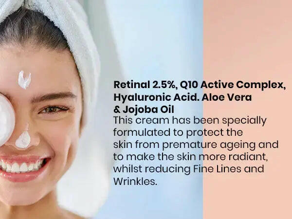 Ammuri Beauty Q10 face cream with Retinal 2.5%, Hyaluronic Acid, and Aloe for radiant skin