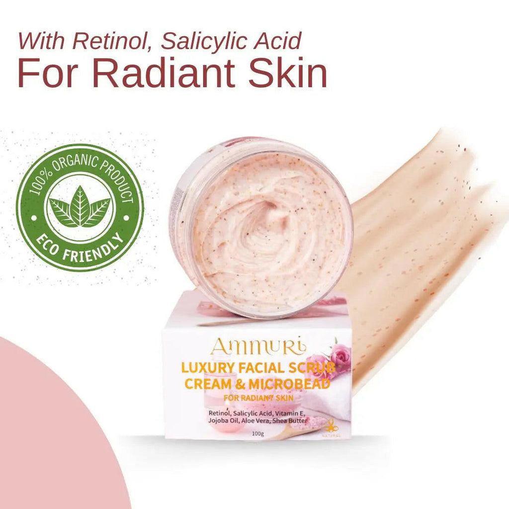 Ammuri Skincare Retinol Facial Scrub Cream and Microbead for radiant skin with salicylic acid