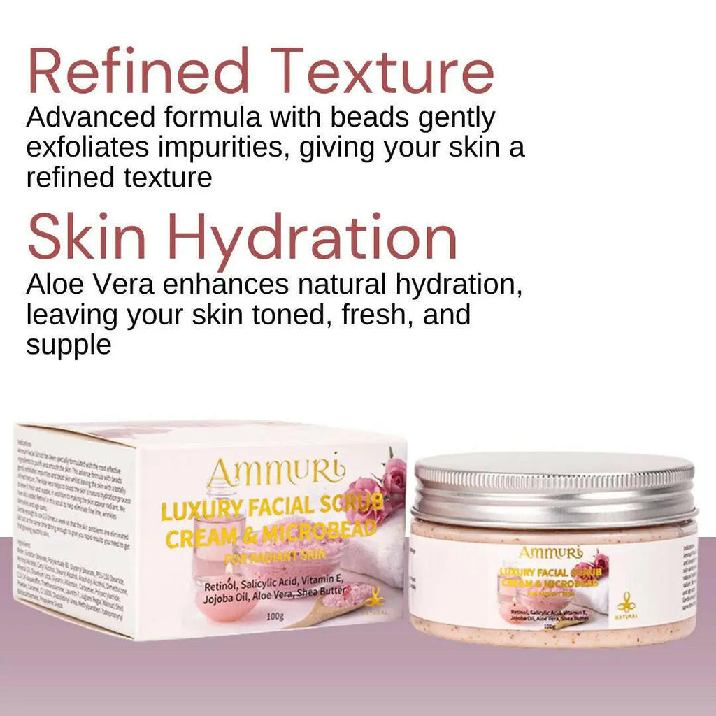 Ammuri Skincare Retinol Facial Scrub Cream in a jar, designed for refined texture and skin hydration
