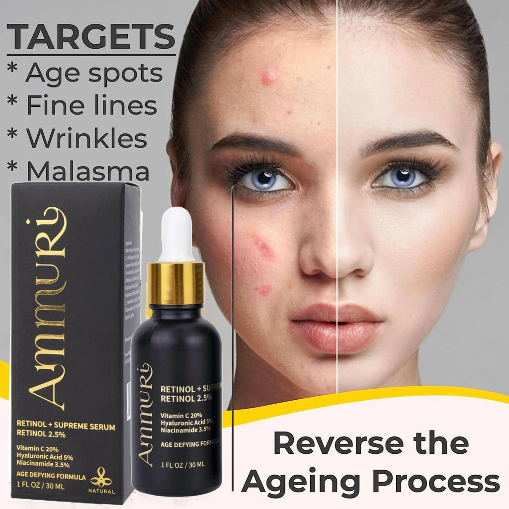 Ammuri Skincare Anti Ageing Face Serum featuring Retinol serum for anti-aging to combat fine lines and wrinkles
