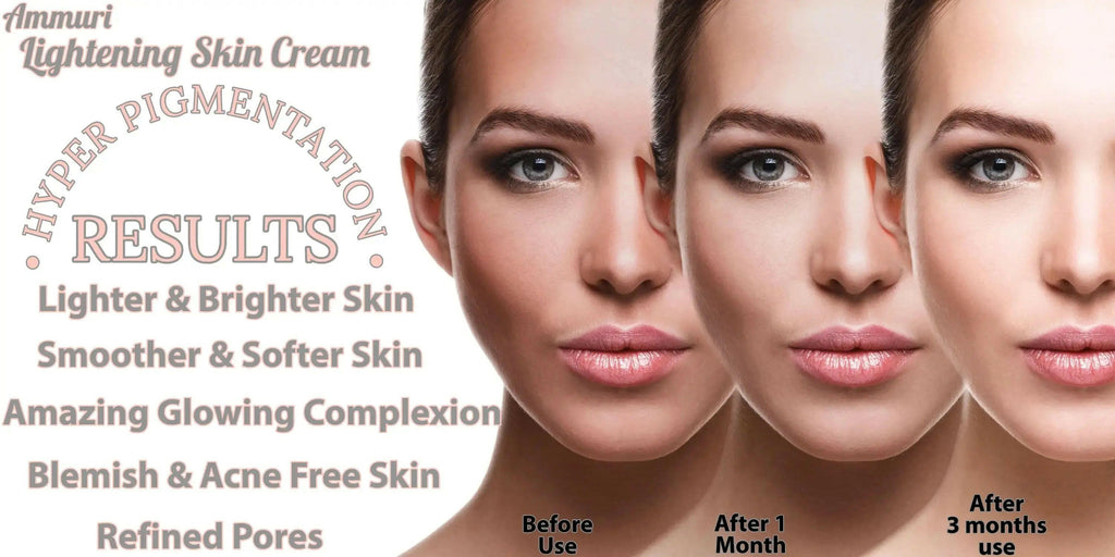 Ammuri Lightening Skin Cream for dark spots showing results: lighter skin after one month and three months usage