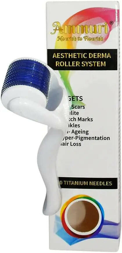 Ammuri Skincare Aesthetic Derma Roller System featuring a titanium derma roller 0.5mm for improving skin texture