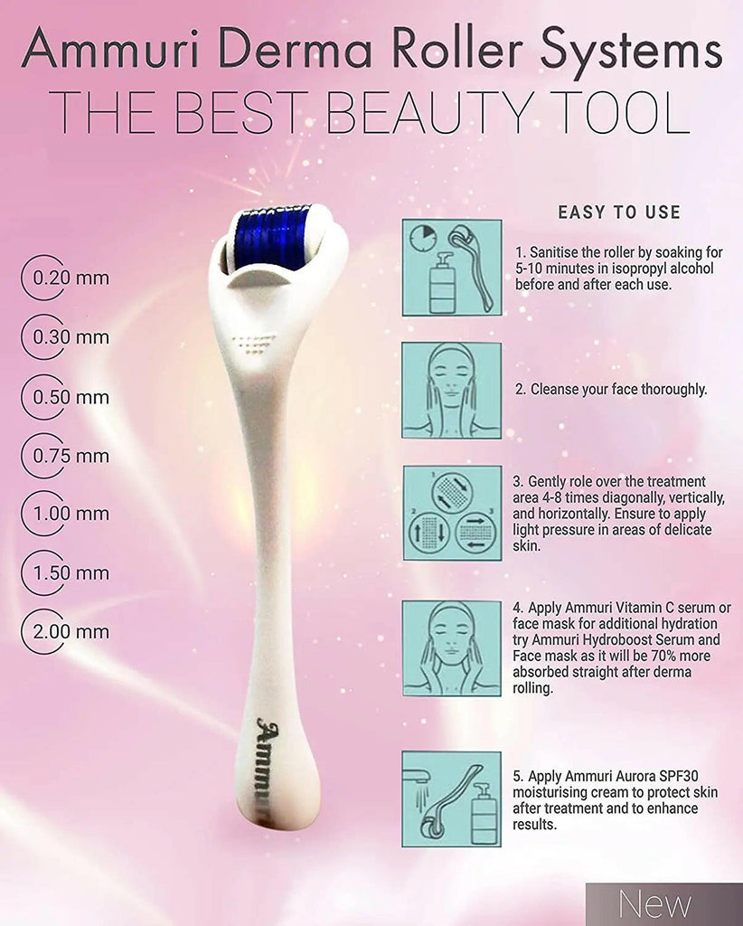 Ammuri Skincare aesthetic titanium derma roller 0.5mm system for effective skin treatment and rejuvenation