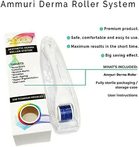Ammuri Aesthetic Derma Roller System featuring a titanium derma roller 0.5mm for skin rejuvenation