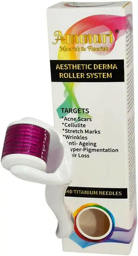 Ammuri Skincare Aesthetic Derma Roller System with 540 titanium derma roller for anti-aging and scar reduction
