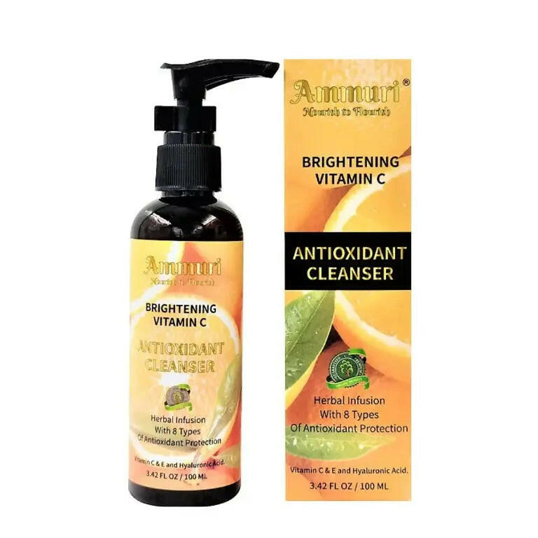 Ammuri Skincare Vitamin C facial cleanser in a pump bottle with vibrant packaging and antioxidant properties