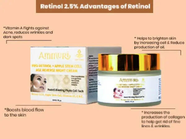 Ammuri Skincare Retinol Apple Stem Cell Age Reverse Cream in a jar with benefits listed for brightening skin
