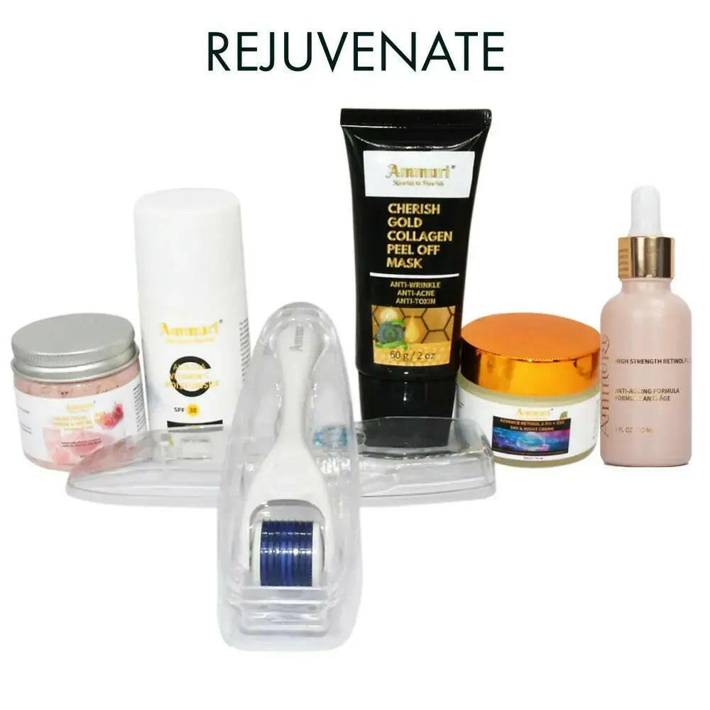Ammuri Skincare anti-aging skincare package featuring a variety of rejuvenating products and tools