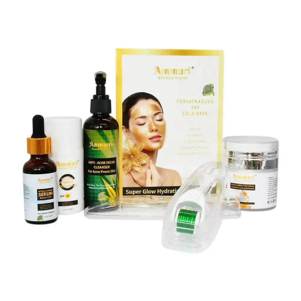 Ammuri Skincare Anti-Acne Skincare Package including cleanser, serum, and hydrating mask for clear skin