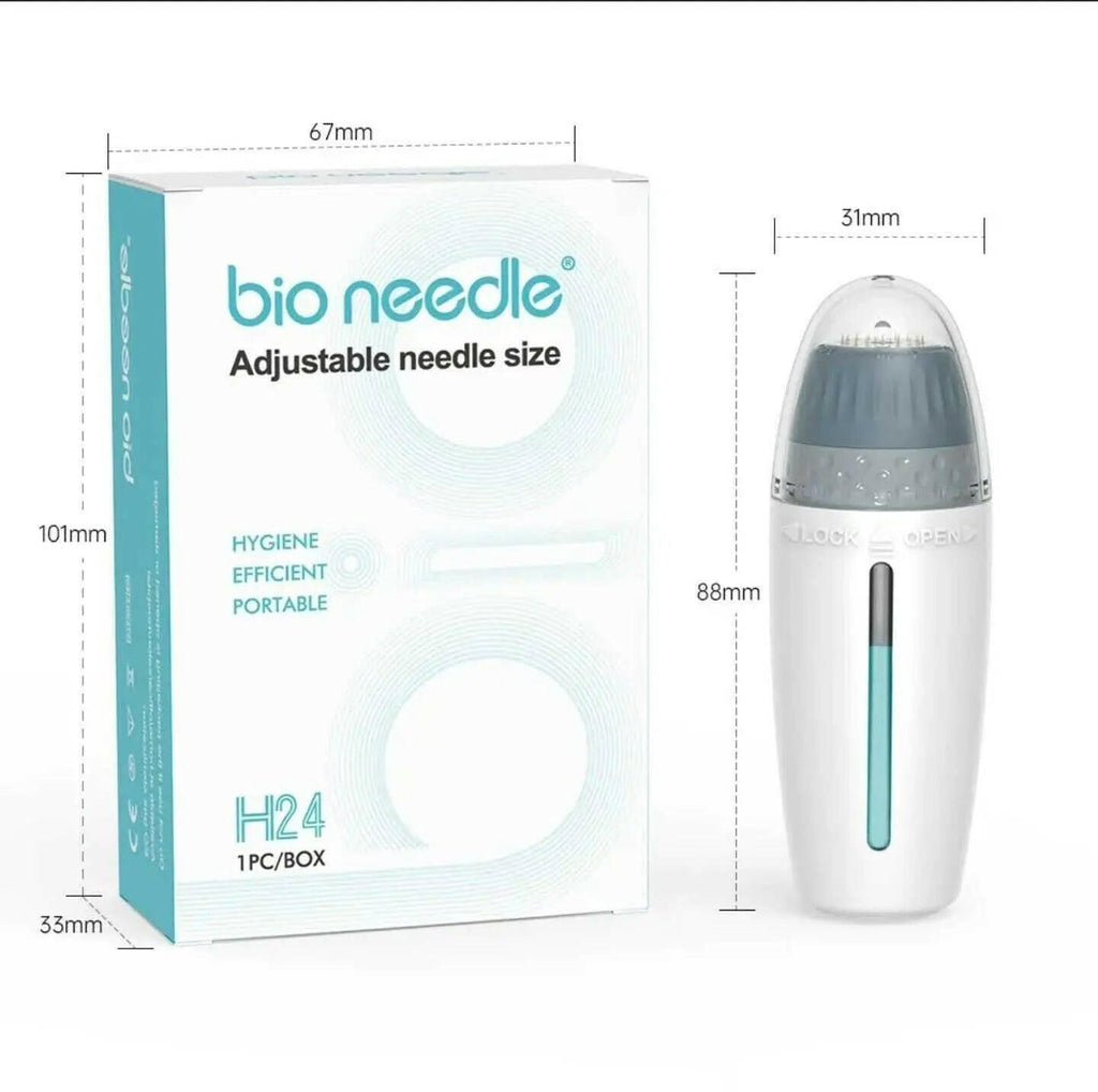 Ammuri Beauty Adjustable Derma Stamp with 24 Titanium Microneedles for skin treatment in a compact design